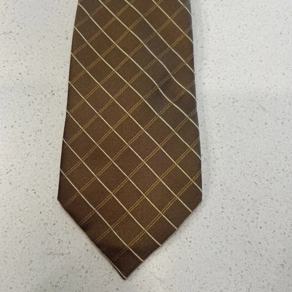Kenneth Cole Necktie Mens Plaid Stripe Diamonds Brown Silk Tie Vintage 58"X 3.5” - Image 2 of 4
