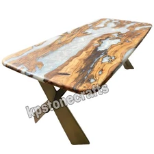 Custom Olive Epoxy Resin Live Edge Dining Table - Unique Mediterranean Olive Woo