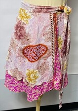 Vintage 100 Silk Wrap Boho Skirt Reversible Print Multiple Wear Festival 22  L