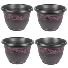 Garden Elements Outdoor Tulip Banded Plastic Planter, Plum, 13" (Pack of 4)