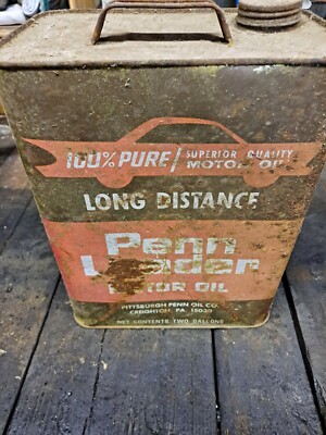 VINTAGE ADVERTISING PENN LEADER MOTOR OIL 2 GALLON CAN TIN GARAGE SHOP ...