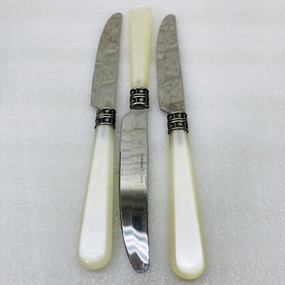 Lot of 3  LORENA 18/10 Stainless Faux Mother of Pearl 9'' Dinner Place Knife  VG 