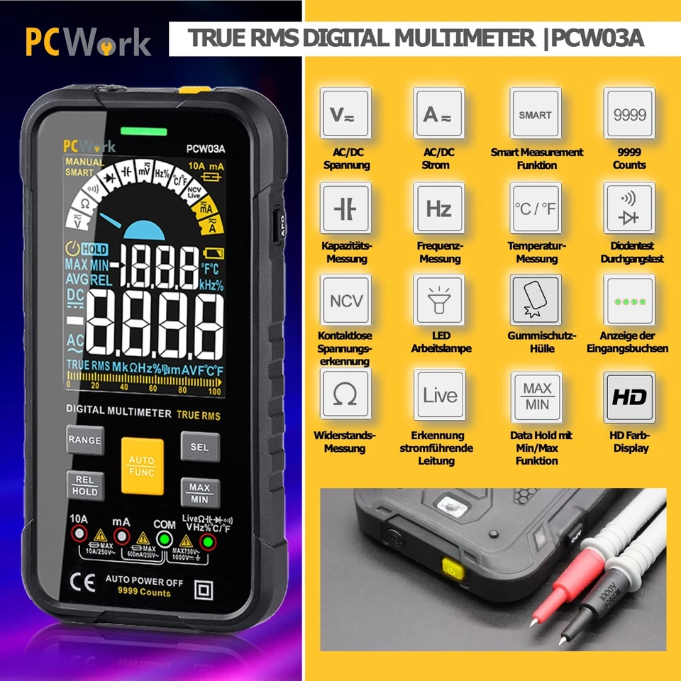 Multimeter Digital Smart True RMS Messgerät Profi Durchgang Kapazität Temperatur - Bild 2 von 4
