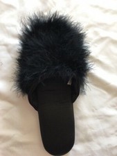 Women's NIB INC International Concepts Fluffy Faux-Fur Scuff Deep Black Slippers