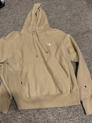 Champion Hoodie Mens S Tan Sweatshirt Pullover Logo Reverse Weave