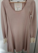 BY TI MO  Size S Beige Midi Sweater Dress Wool Long Sleeve Lace Embroidery