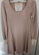 BY TI MO  Size S Beige Midi Sweater Dress Wool Long Sleeve Lace Embroidery