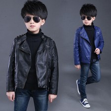 New Fashion Kids Boys Pu Jackets Casual Coats Outwear Rivets Faux Leather Hot Sz
