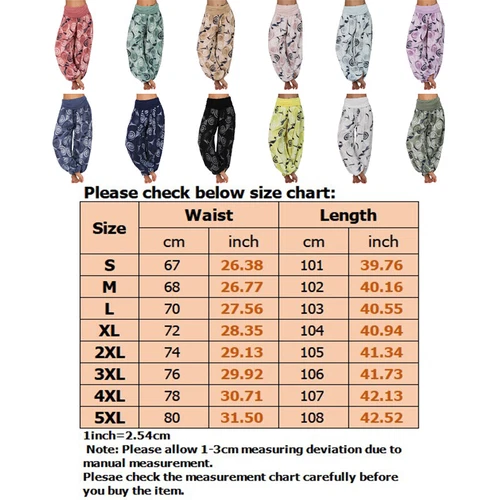 Women Elastic Waist Boho Floral Harem Trousers Baggy Wide Leg Palazzo Pants - Picture 3 of 60