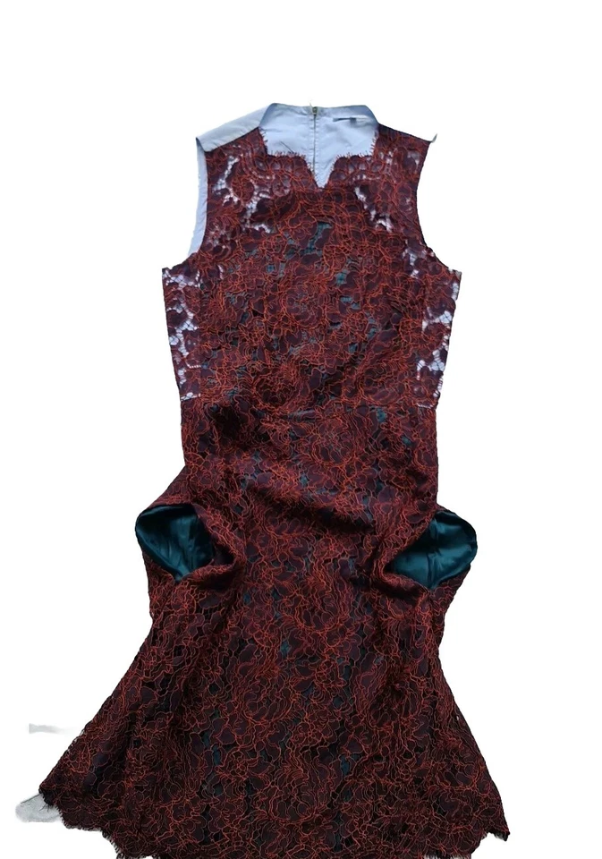 Carven Cornelis Womens Burgundy/Blue Lace Overlay Sleeveless Dress-EU 36/UK 8 - Image 4 of 4