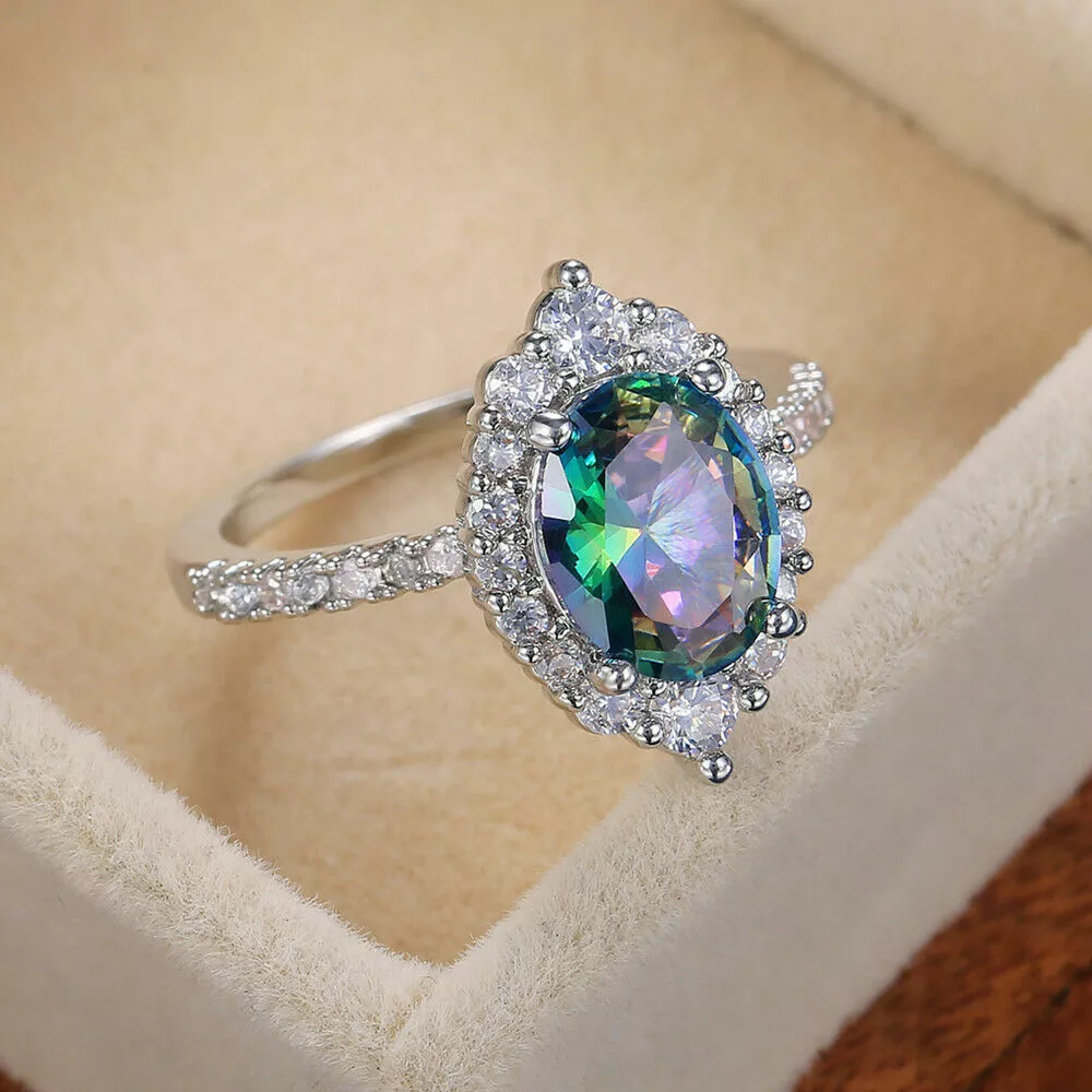925 Sterling Silver Rainbow Mystical Fire Topaz Wedding Engagement
