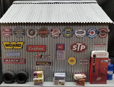 MUSCLE CAR GARAGE DIORAMA DISPLAY, 1:18TH SCALE, NEW, HAND CRAFTED