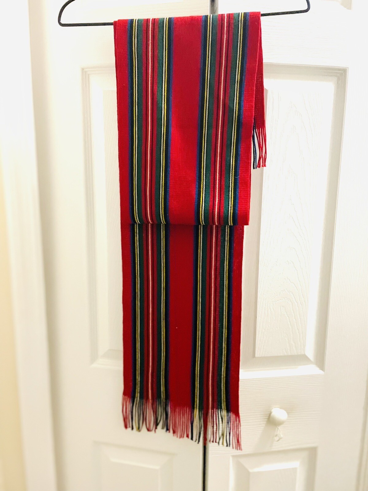 John Wanamaker 100% Merino Wool Scarf Red/Green/Blue/Yellow Striped ...