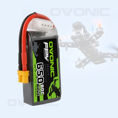 Ovonic 11.1V 80C 3S 650mAh Lipo Akku mit XT30 für Micro FPV Drone Quad RC Autos - Imagen 3 de 8