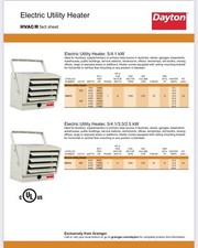 GARAGE HEATER, Electric Hanging Forced Air Heater Dayton Number UG73E.