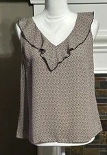 Cabi Style #3983 Stellar Sleeveless Ruffle Neck Micro Star Print Tank Top Medium