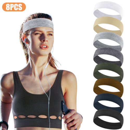 8X Mens Women Sweat Sweatband Headband Stretch Sports Head Band Yoga Gym Running