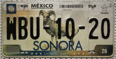 Mexiko Nummernschild SONORA Schrott-Kennzeichen Schild Mexico License Plate WBU