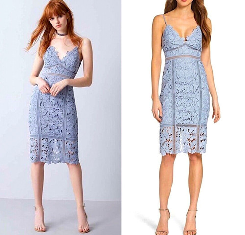 BARDOT Botanica Lace Sheath Dress Women's Size 8 Cutout Back Blue REVOLVE