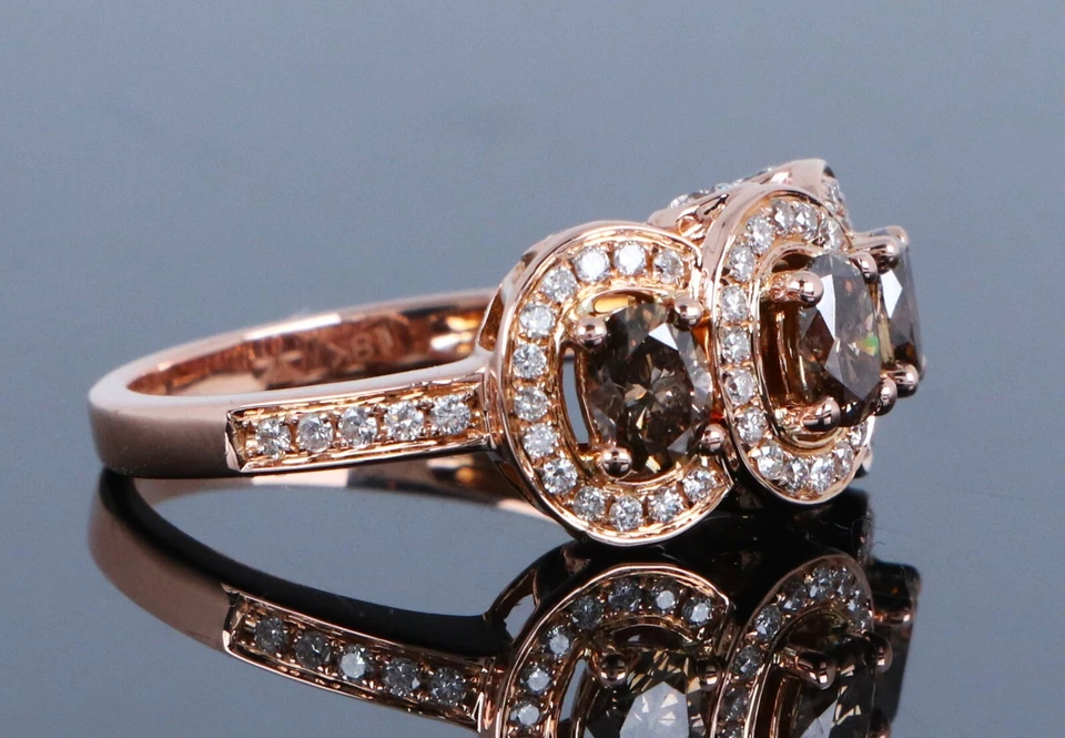 $9950 Levian 18K Rose Gold Three Stone Oval Chocolate Diamond Halo Cocktail Ring - Image 4 of 4