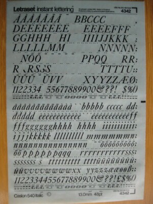 0,1 x Letraset Upp/Low & Num CASLON 540 ITALIC 48pt 13,0mm Bogen 4342 (bb)