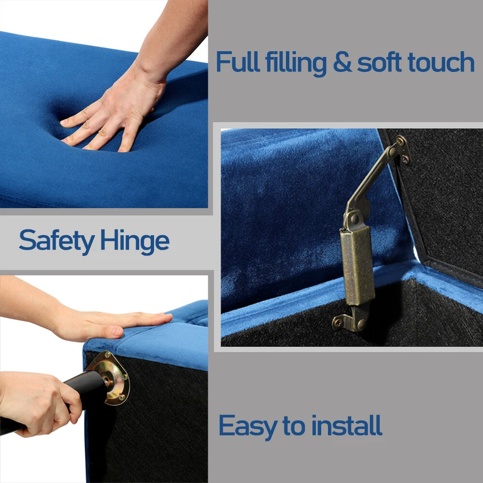 47 дюймов бархатная оттоманская комнатная скамья для хранения скамья для спальни с подлокотником поясничной подушкой - Изображение 3 из 4