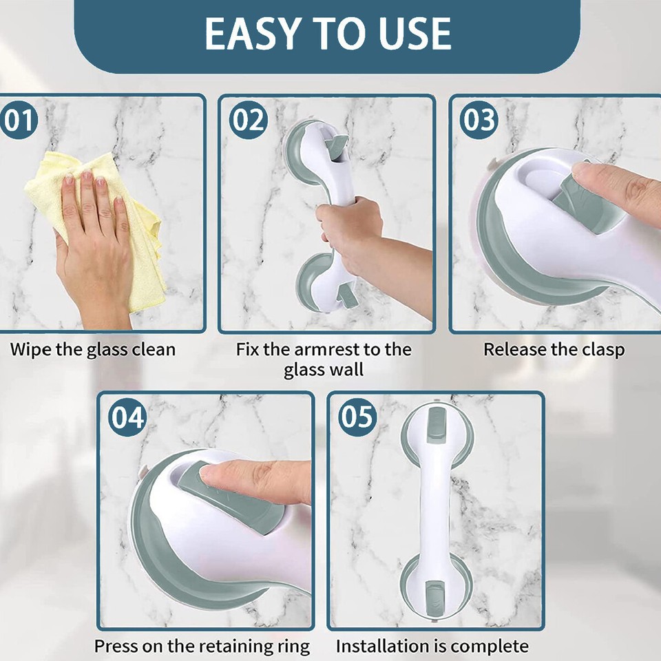 Suction Grab Bar 12'' Shower Handle Bathroom Balance Bar Tub Safety