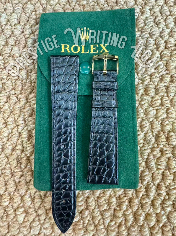HOT ROLEX 20mm Black Crocodile Leather Band & Gold Rolex Crown Buckle NOS Bid💥