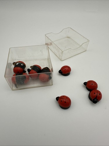 Vintage Magnets 12 Mini Wooden Ladybugs Japan Folk Art Decor