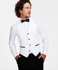  115 BRAND NEW ALFANI Mens Small White Slim Fit TUXEDO Suit Jacket Vest