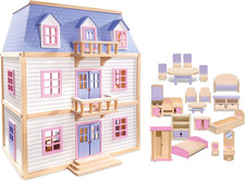Wooden Multi-Level Dollhouse Wooden Multi-Story Pretend Play Dollhouse for Kids