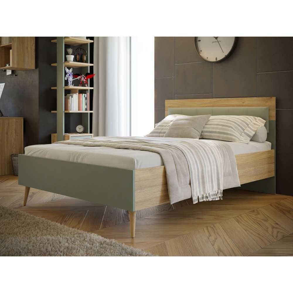 Lit adulte 140x200 en tissu vert sauge WHENUA aux finitions soignées