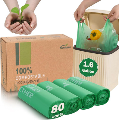 Compost Handle Bags 1.6 Gallon 6Liter Extra Thick 0.6 Mils Compostable Food Scra