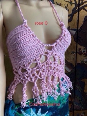 halter Crochet top Style z festival Boho Shiny Pink  51 Crochetbysalina