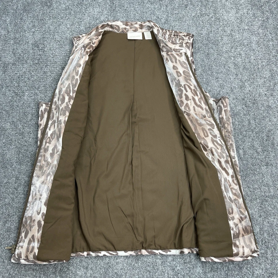 Chicos Vest Sz 2 Womens Large Lightweight Quilted Lined Shimmer Animal Print - Image 4 of 4