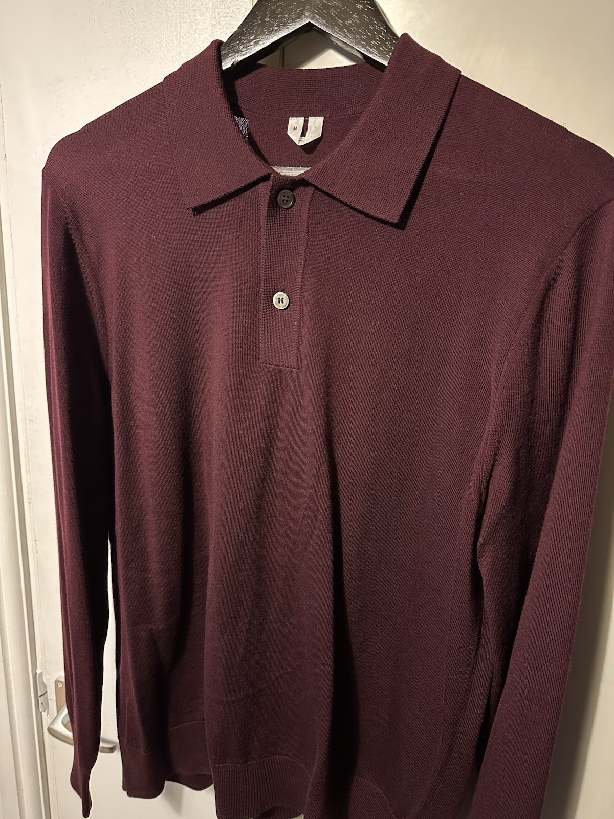 Arket Men's Long Sleeve Polo Jumper Merino Wool Burgundy Medium