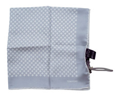 NWT TOM FORD Gray w White Polka Dot Silk Pocket Square Italy 16"