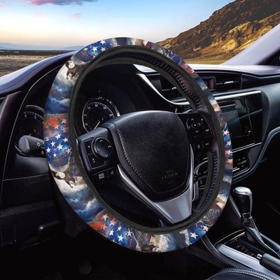 GLENLCWE American Flag Bold Eagle Print Steering Wheel Cover Multicolor 