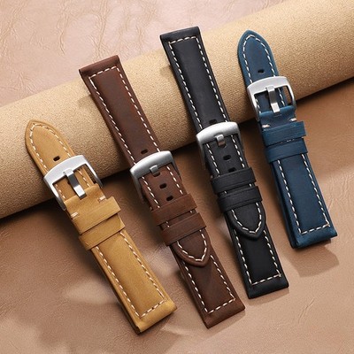 Retro Crazy Horse Genuine Leather Watch Strap Crocodile Grain  Wristband 20 22mm