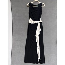Lauren Ralph Lauren Gown 6 Black Cream Ruffle Cowl Neck Formal Evening Sheath