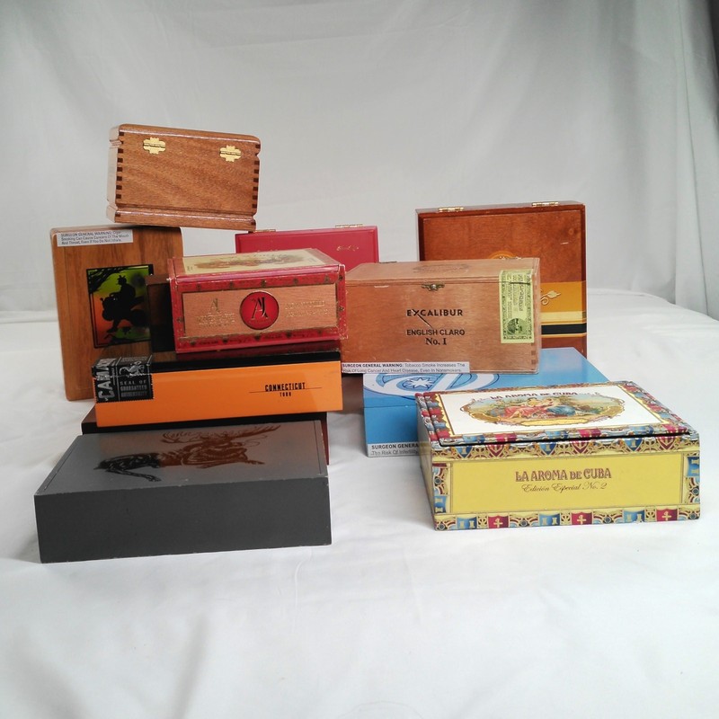 VTG Wooden Cigar Box Lot Empty Decorative Storage Boxes Man Cave Humidor Decor