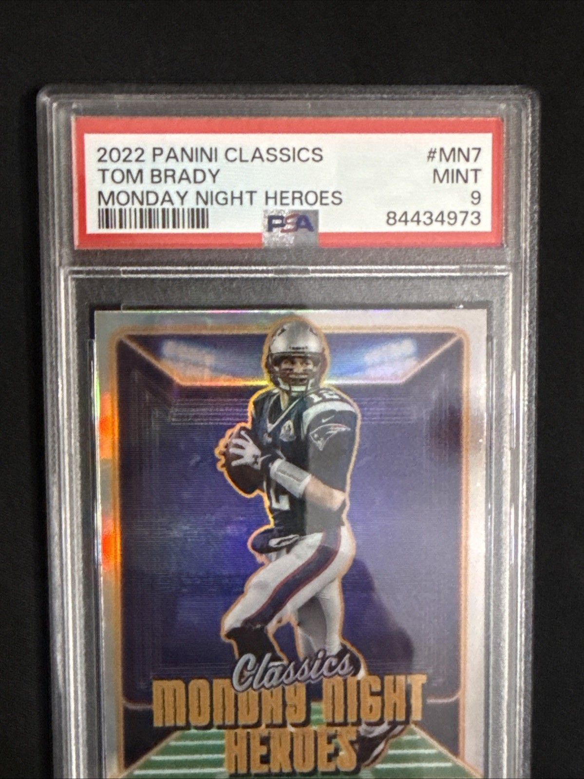 2022 Panini Classics - Monday Night Heroes Foil Tom Brady #MN-7 Silver PSA 9 view 2