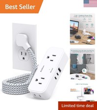 Flat Plug Extension Cord with 4 Outlets  USB Ports - Ideal for Travel  Dorms