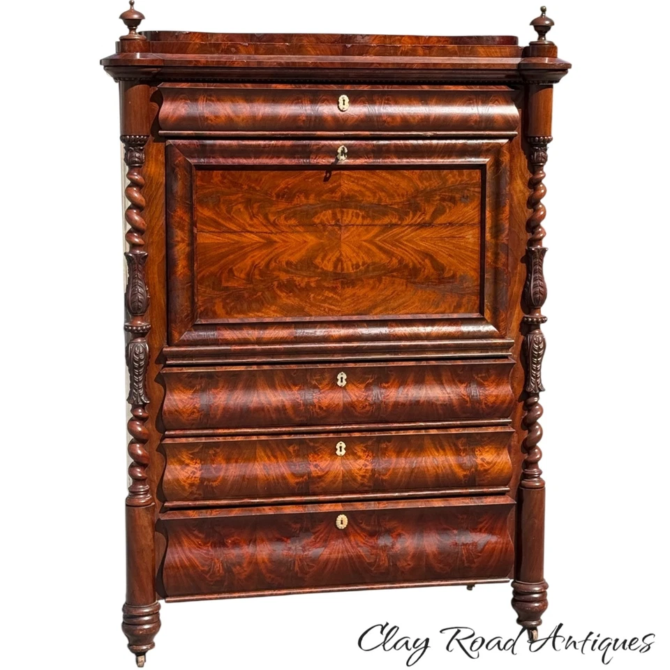 Antiguo escritorio de caoba Biedermeier imperio secretario Abattant 1840 gabinete fino Foto 2 de 4