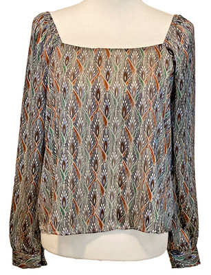 Lush Womens Long Sleeve Top sz. S Sheer Lined Metallic Thred Interwoven