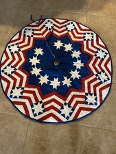 Quilted Christmas Tree Skirt Stars  Chevron Stripes Patriotic Red White Blue 48