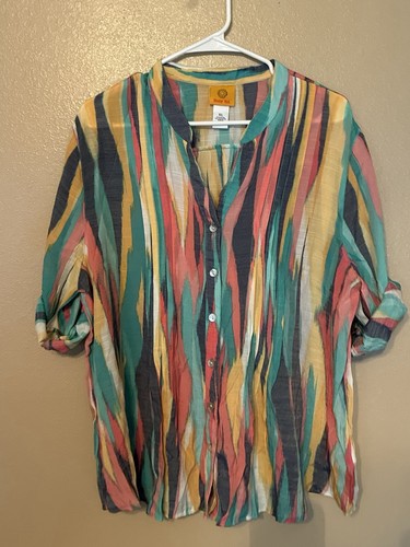 Ruby Rd. Pintucked Lightweight Button Front Top Size Xl
