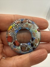 New Silver Foil Lampwork Glass Donut Pendants 40mm - Item 210