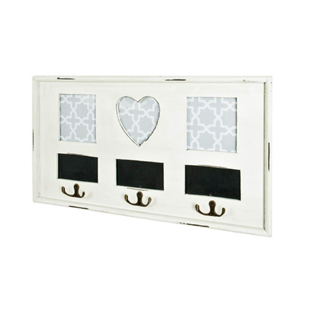Patère murale vintage Coeur 49cm blanc porte-manteau mural shabby chic