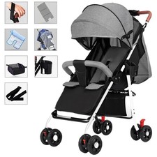 Foldable Baby Stroller Pushchair Adjustable Compact Travel Pram Canopy Raincover